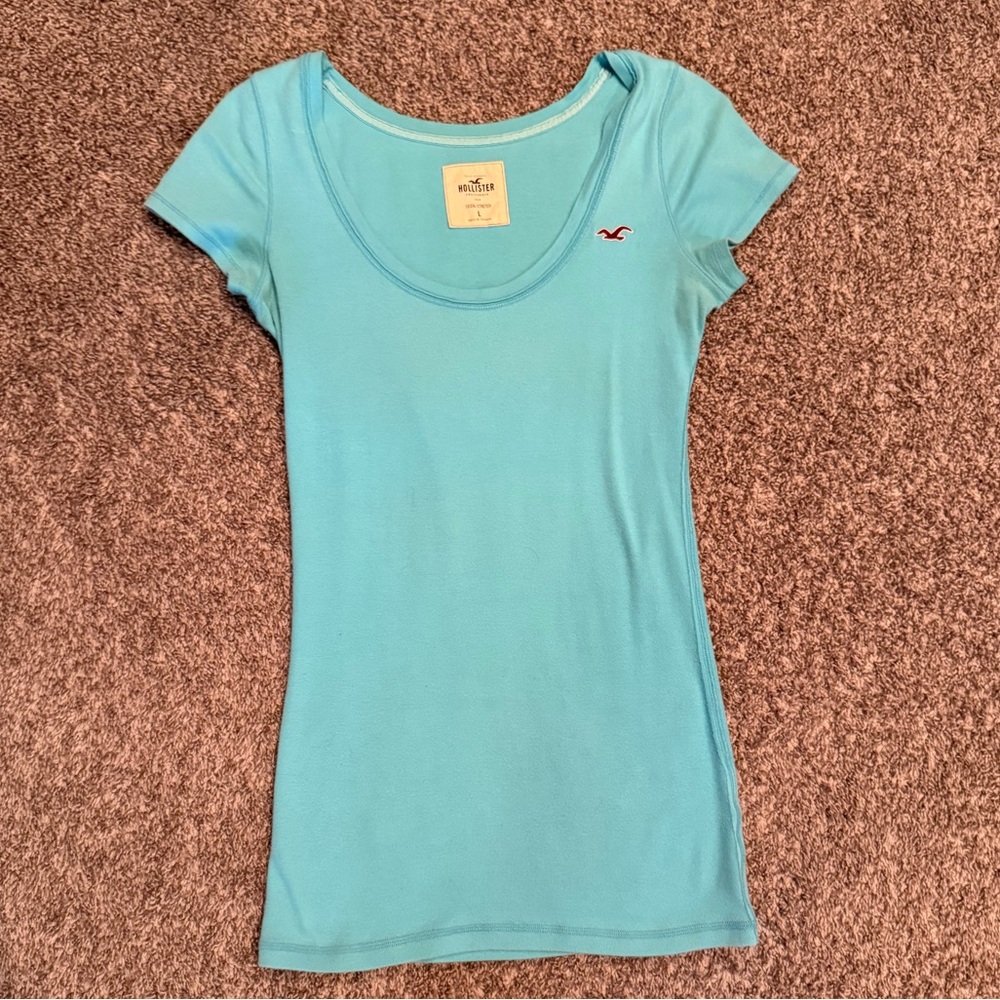 Vintage Hollister Aqua Blue Scoop Neck Tee Large